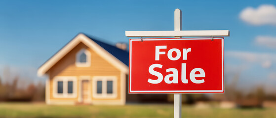 Obraz premium vibrant for sale sign stands in front of charming house, inviting potential buyers