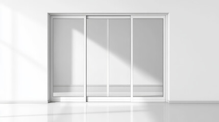 PVC sliding glass door isolated on white background, real interior clear window pane frame element for front store office design