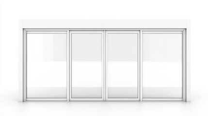 PVC sliding glass door isolated on white background, real interior clear window pane frame element for front store office design