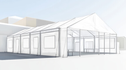 Obraz premium Outdoor festival tents set isolated on transparent background. Vector realistic illustration of trade fair pavilion front and side view, empty white canopy with blank space for commercial branding