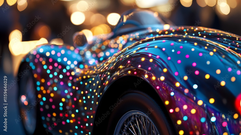 Poster the car of the particles. the crossover consists of circles and points. vector illustration