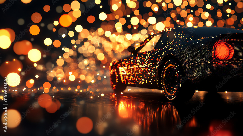 Poster the car of the particles. the crossover consists of circles and points. vector illustration