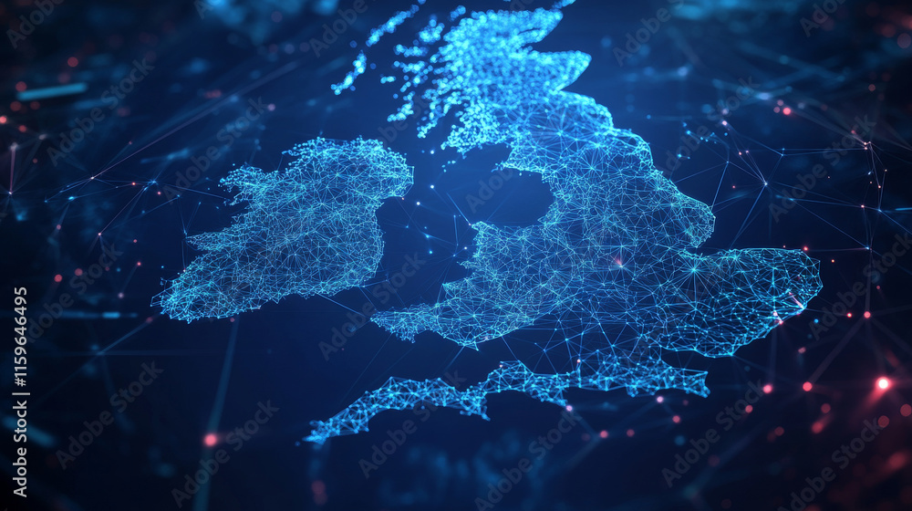 Aufkleber hologram of great britain. map of great britain of polygons, triangles of points and lines. map of g