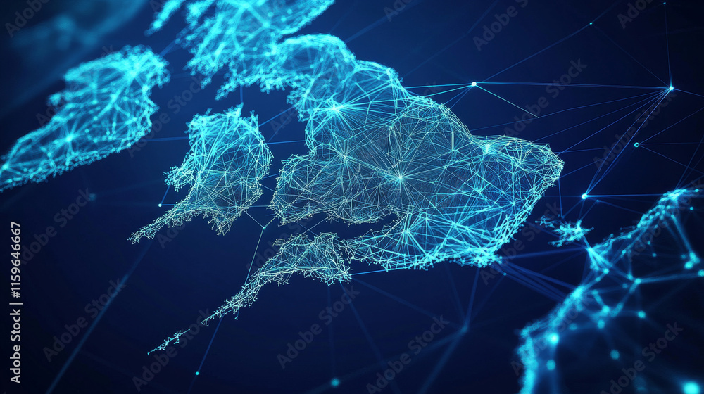 Aufkleber hologram of great britain. map of great britain of polygons, triangles of points and lines. map of g