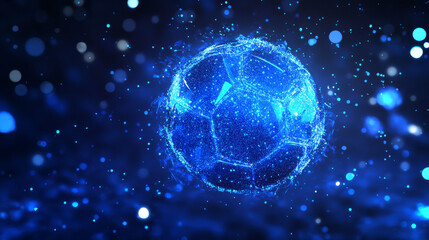 Obraz premium Football of blue glowing dots. Football is made up of particles. Vector illustration