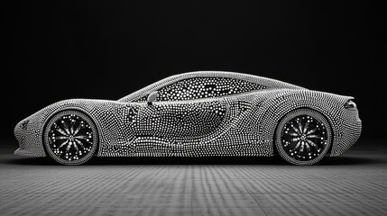 Naklejka premium The car of the particles. The crossover consists of circles and points. Vector illustration.