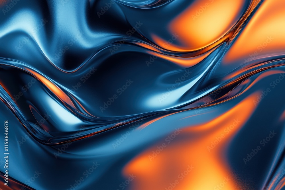 Poster glossy waves in vibrant hues of blue and orange flowing seamlessly across a textured surface. genera