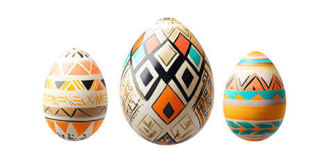 Hand painted Easter egg with lines and geometric shapes, isolated on transparent background