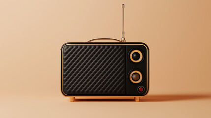Obraz premium Retro luxury radio with quilted design and gold accents, featuring a soft warm beige background, studio-quality product image.