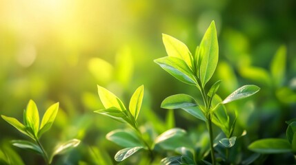 Fototapeta premium Vibrant Green Leaves Basking In Sunlight
