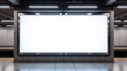 Fototapeta premium Empty mockup for advertising in a subway station with clean white background and banner space.