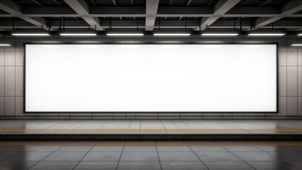 Subway station mockup with blank billboard for banner advertisement in a modern environment.