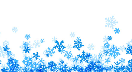 A cascade of vibrant blue snowflakes set against a clean white background. Perfect for winter and holiday-themed designs.