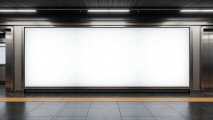 Blank advertising mockup with white background in a subway station setting.