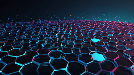 Naklejka premium Network connection concept blue vector illustration. Futuristic hexagon perspective wide angle landscape. Futuristic honeycomb concept. Big data digital background.