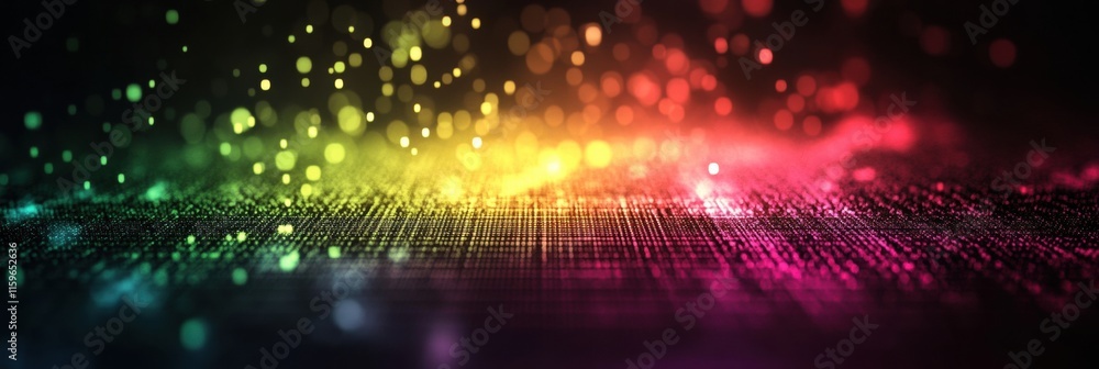 Poster Vibrant abstract mosaic with glowing pixelated elements filling the space with color and light patterns. Generative AI