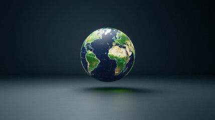 Fototapeta premium A Stunning Illustration of a Floating Earth Globe Displaying Vibrant Land and Water Features Against a Dark Background for Use in Creative Projects