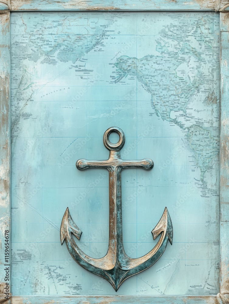 Leinwandbilder Nautical anchor design on a vintage map with ample space for creative text and messages to enhance marine themes. Generative AI