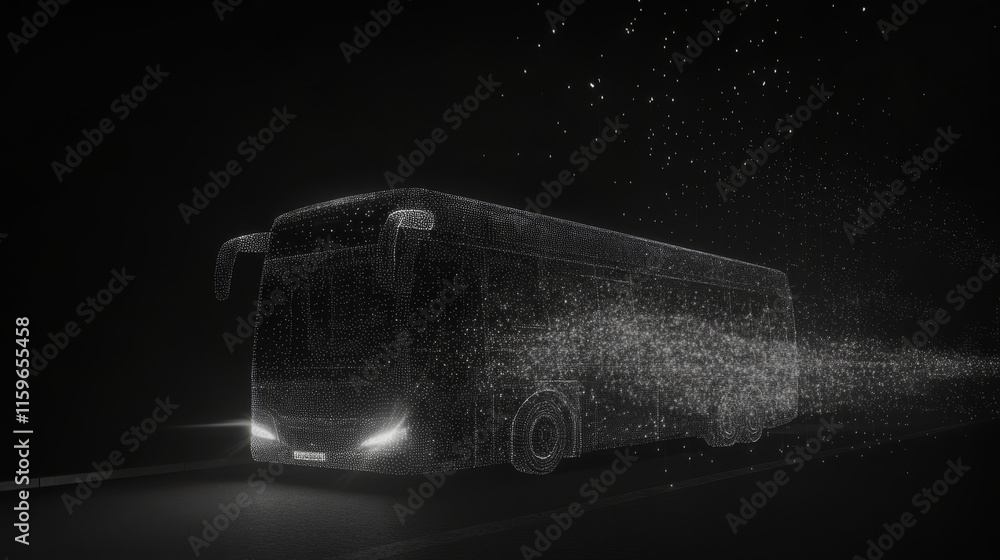Poster the bus from the particles. the bus consists of circles and points. vector illustration.