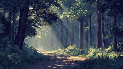 Obraz premium Sunlit Path Through A Lush Green Forest