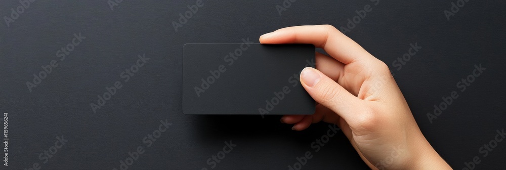 Leinwandbilder Hand holding a sleek black gift card on a dark background with plenty of space for text and customization options. Generative AI