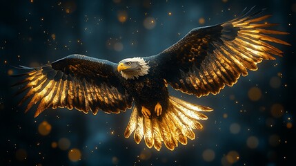 Golden Eagle Soaring Through Night Sky