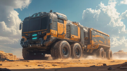 Obraz premium The truck is a hologram. Digital and technological background of the truck. Futuristic truck design