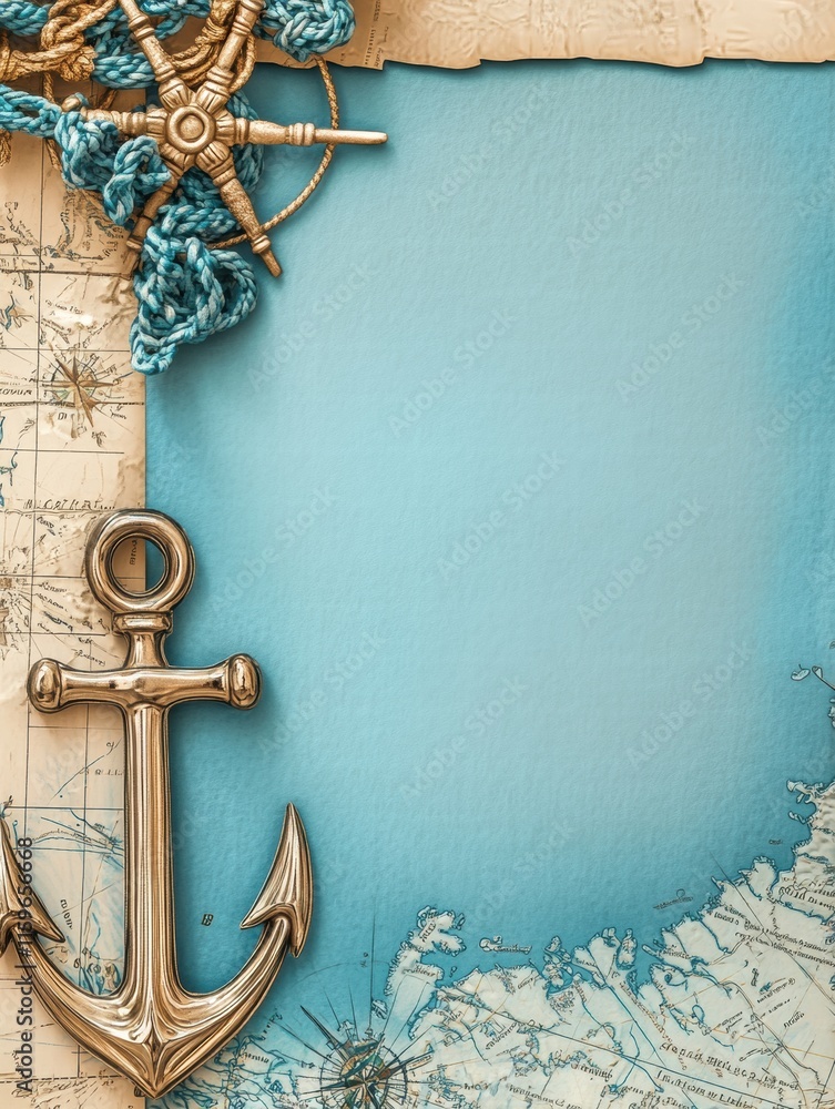 Aufkleber nautical map and anchor with blue copy space for personalized text and maritime themes. generative a