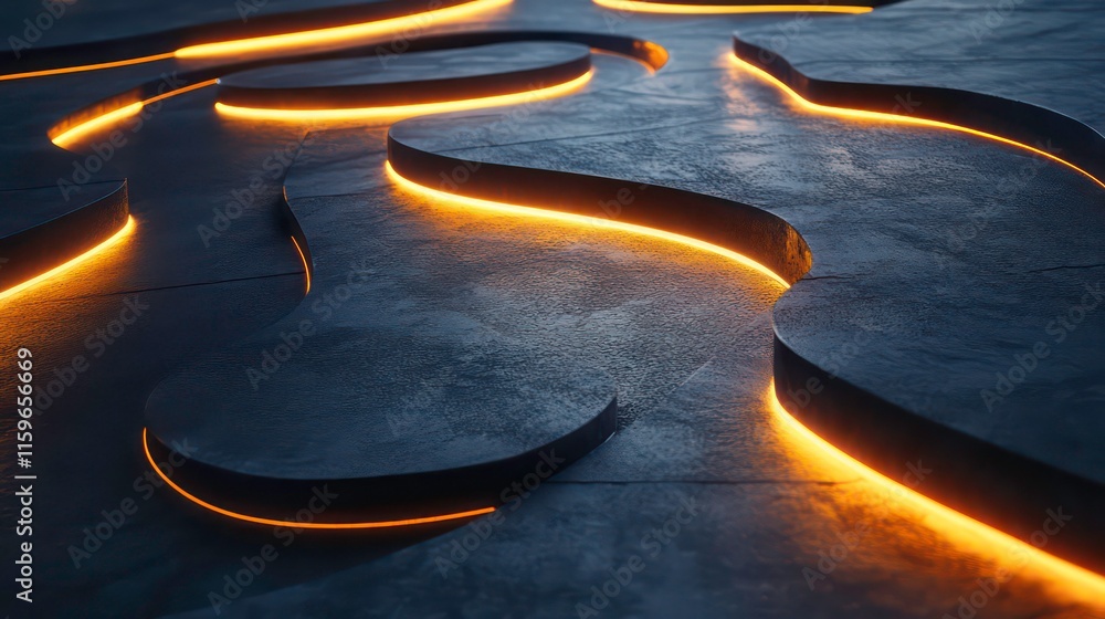 Poster abstract dark gray textured surface with glowing orange lines.
