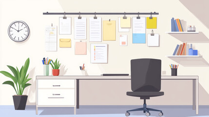 Realistic cork board with memo papers. Vector illustration of bulletin with pinned message stickers, weekly schedule planner, to-do list sheet, blank color sticky notes. Time management template