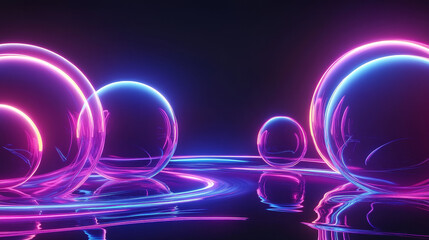 Abstract background with neon soap bubbles, rainbow colorful iridescent glass balls or spheres on black backdrop. Water foam, shiny bright soapy circles graphics, Realistic 3d vector illustration