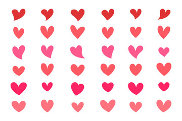 Set of pink hearts, stylized hearts of different shapes isolated from the background. Valentine's Day hearts. Vector illustration. Symbols of love, romance and wedding