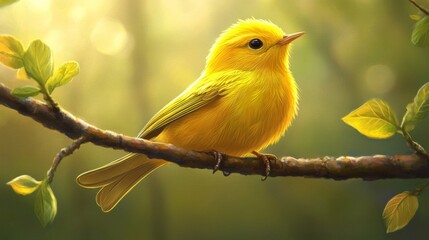 Obraz premium A Vibrant Yellow Bird Perched On A Branch