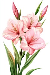 Obraz premium Elegant Pink Sword Lily Bloom Isolated on White for Floral Illustrations