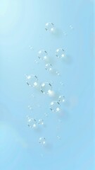 Floating clear bubbles on light blue background for tranquil aesthetic