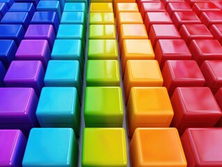 Obraz premium Vibrant Rainbow Toy Blocks: 3D Colorful Building Bricks on a Bright White Background