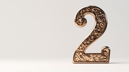 Ornate copper number two on white background.