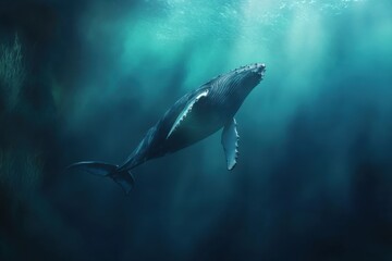 Fototapeta premium Humpback whale singing underwater serene and contemplative scene