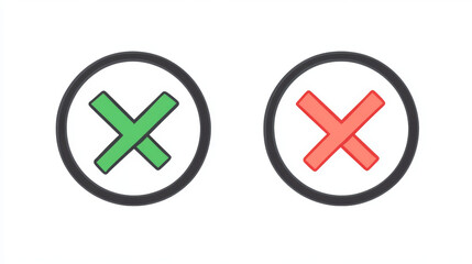 Obraz premium A set of check marks and crosses. The correct and incorrect icon. Vector illustration. Isolated YES and NO signs on a white background