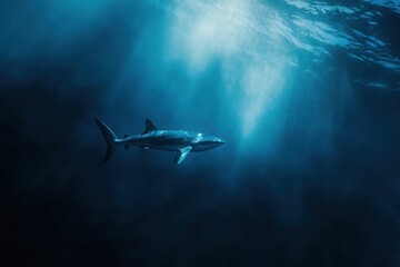 Naklejka premium Oceanic whitetip shark in serene ocean environment graceful and powerful