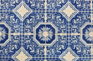 Blue portuguese tiles in exterior facade