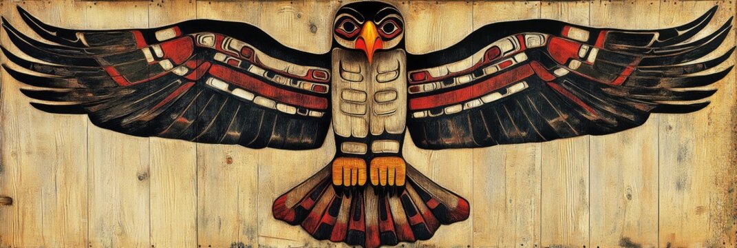 Ketchikan Totem Pole: Hand-Carved Native Art Featuring Eagles in Vibrant Autumn Colors, Perfect for Canadian Travel Banners