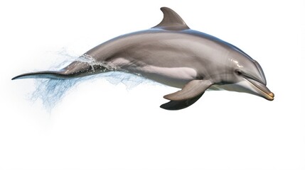 Fototapeta premium Grey Bottlenose Dolphin Isolated on White. Wildlife and Aquatic Mammal. Jumping Dolphin Image