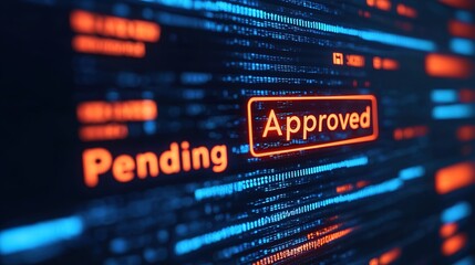 Obraz premium Tech concept digital approval interface showing pending and approved notifications in a modern workspace