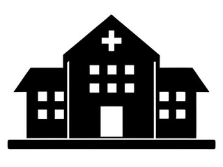 hospital black silhouette vector, Simple silhouette Design vector icon with white background