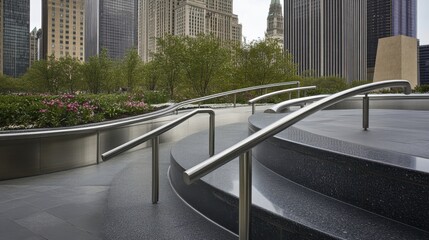 Fototapeta premium Urban Plaza with Tactile Paving and Handrails