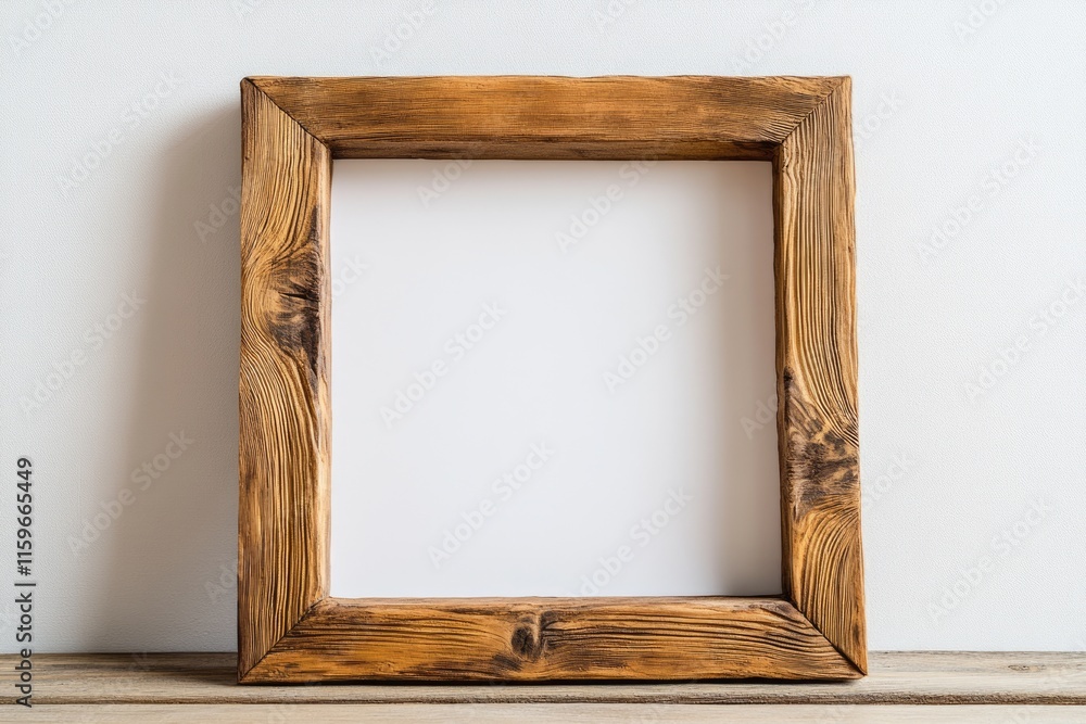 Poster vertical wooden frame display. elegant mock-up of a wooden frame on a rustic floor against a clean w