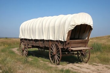 Heritage Wagon: Vintage Canvas Hauler Reflecting Frontier Life and Cowboy Hardship