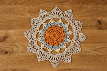Beautiful hand-embroidered napkin, lying on the table