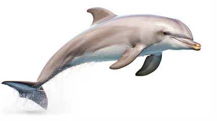 Isolated Grey Bottlenose Dolphin on White Background - Aquatic Mammal Wildlife Photography